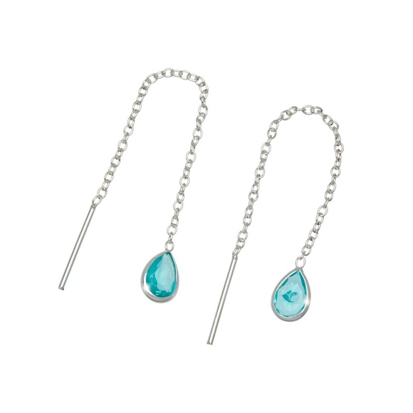 Sterling Silver Aqua Cubic Zirconia Teardrop Threader Earrings - Picture 1 of 1